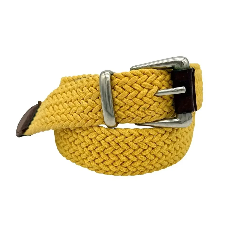 Vintage The Limited Braided Belt Yellow Brown Italian Leather Trim Made in USA S